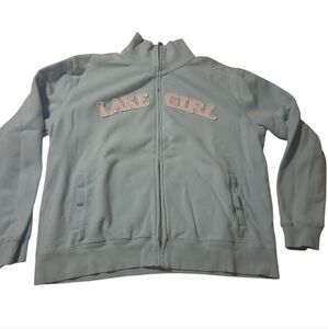 Cute "Lake Girl" Full Zip Hoodie Light Blue XL.
